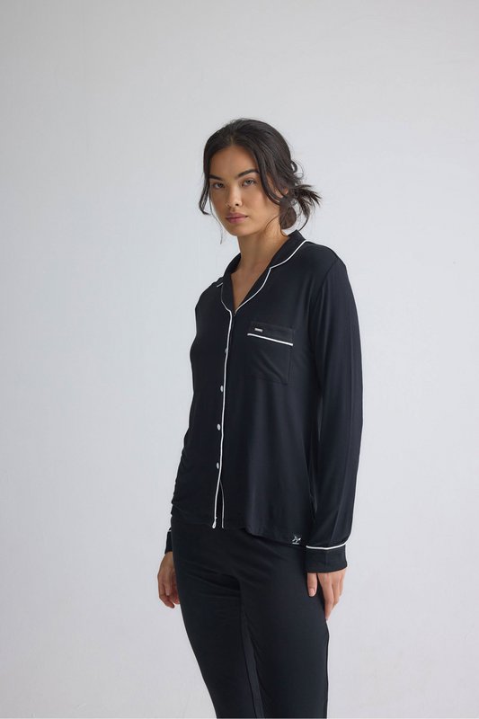 Langes Pyjama-Set aus Bambus in Schwarz