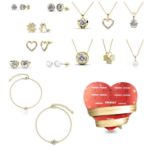 Advent calendar Heart box - 14 jewels - Gold finish