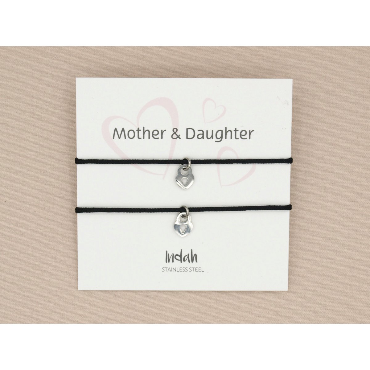 Moeder en dochter armbandenset zwart, stainless steel zilver of goud