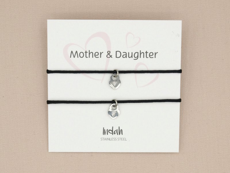 Moeder en dochter armbandenset zwart, stainless steel zilver of goud