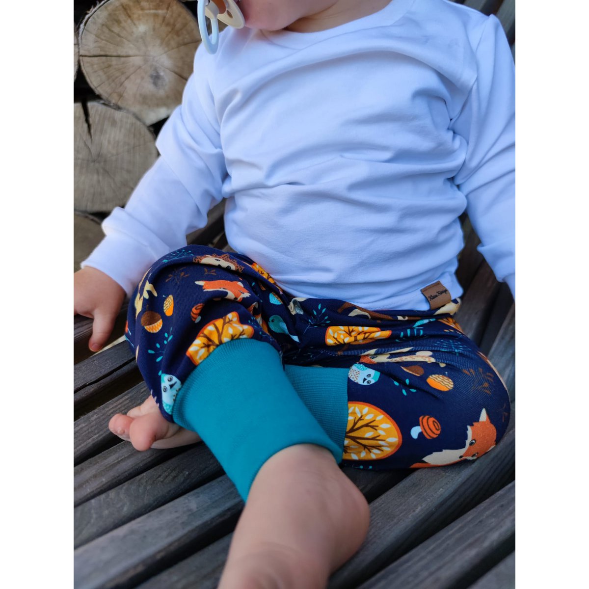 Pantalones de bebé animales del bosque Forest Friends azul marino, verde abeto