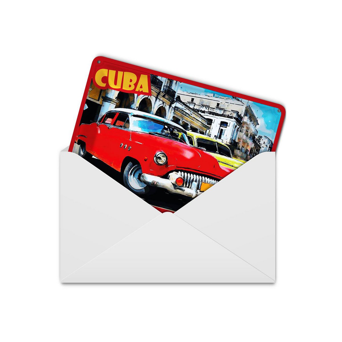 Cartolina in latta da viaggio 10x14 cm Insegna decorativa per auto d'epoca Cuba