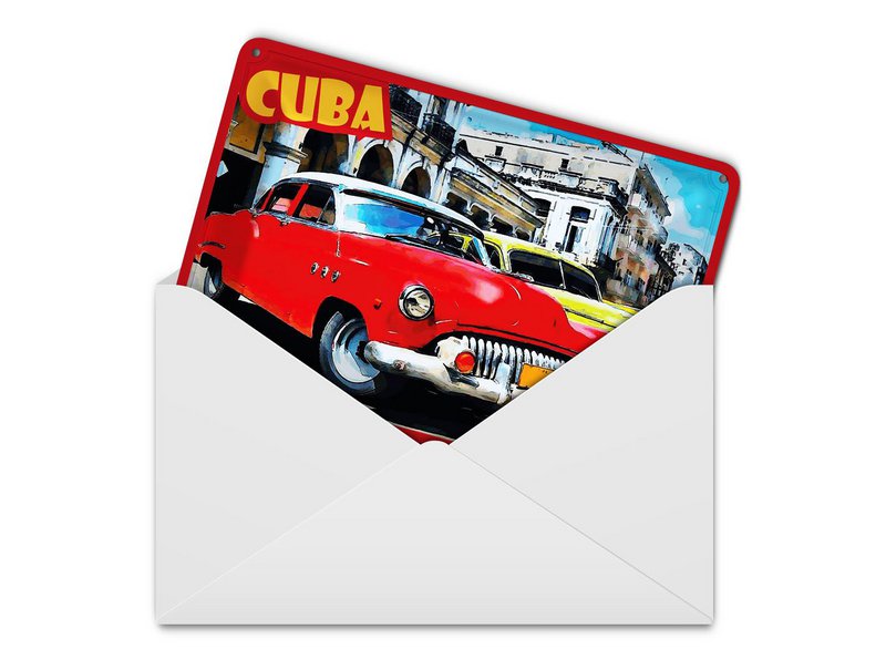 Cartolina in latta da viaggio 10x14 cm Insegna decorativa per auto d'epoca Cuba