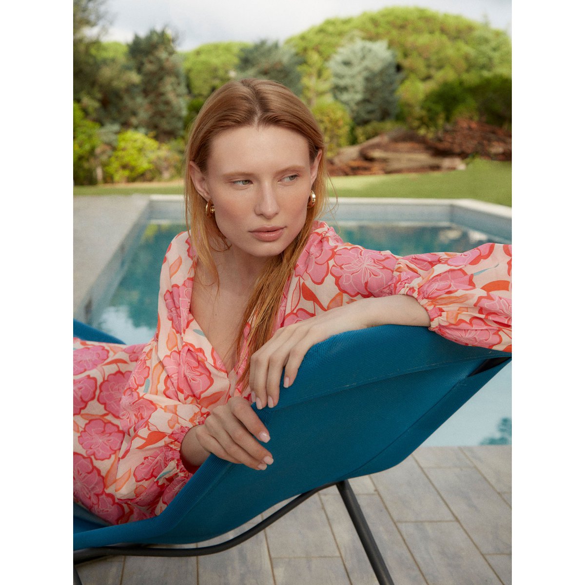 Goudsbloem roze bloemenprint blouse