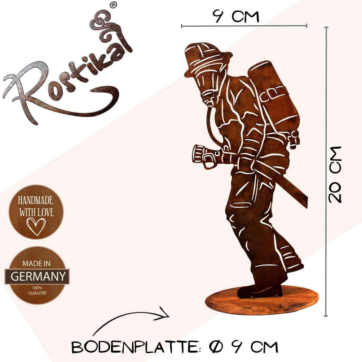 Vatertag | Feuerwehrmann auf Bodenplatte | Metalldeko Figur
