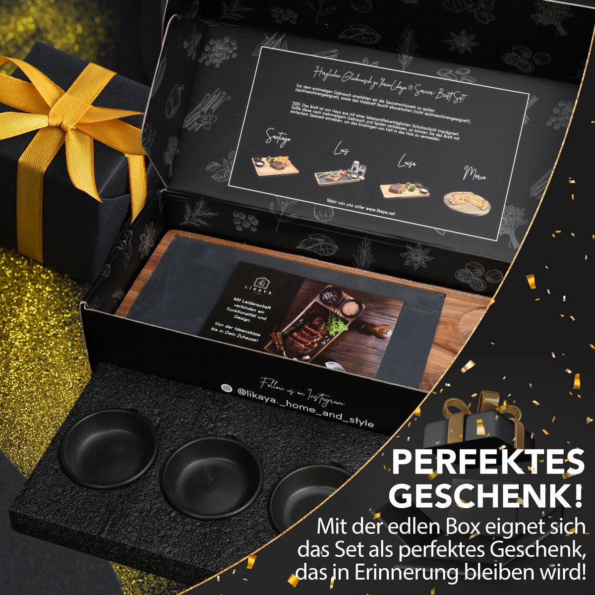 Serveringsbestyrelse 'Luis' 2 sæt lavet af FSC® Acacia Wood med skiferplader & Saucen