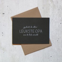Recycled paper card with leopard print envelope, featuring a heartfelt message for a beloved grandpa.