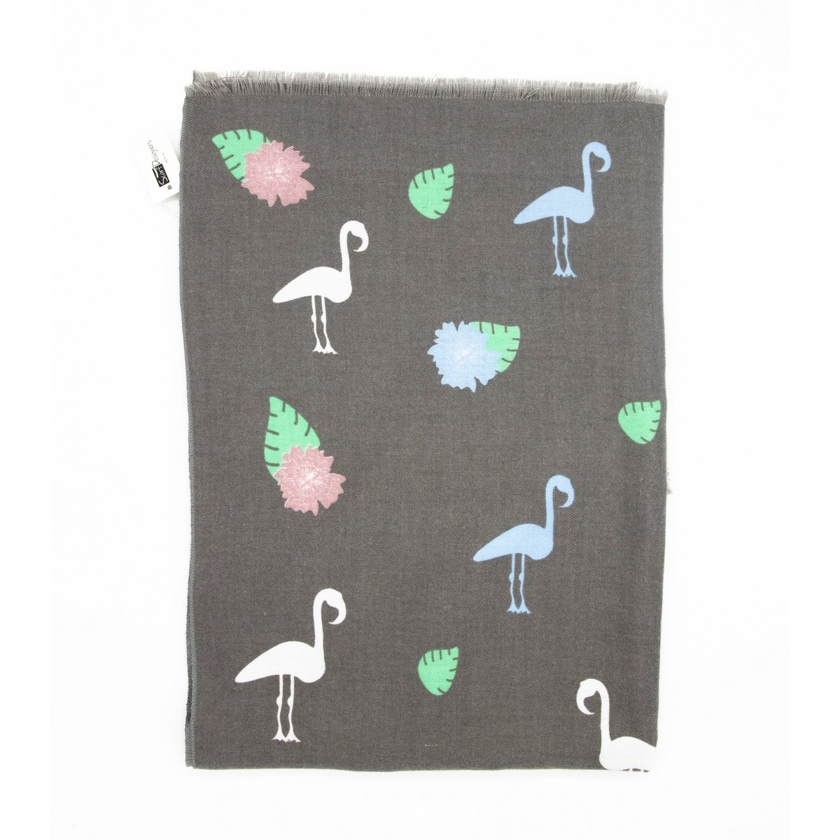 Écharpe en coton avec imprimé flamant - gris