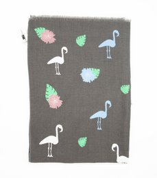 Écharpe en coton avec imprimé flamant - gris