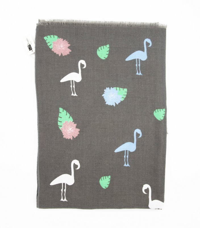 Écharpe en coton avec imprimé flamant - gris