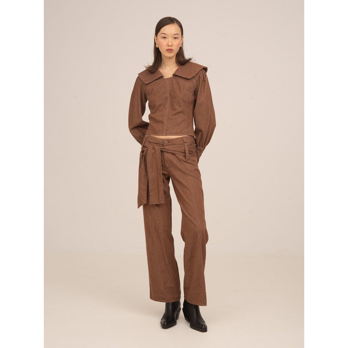 District bruine denim broek