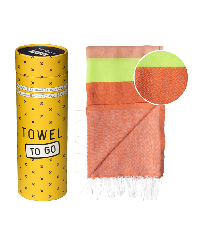 TOWEL TO GO NEON Recycled Cotton Beach Towel 180x100 cm | Spa Sauna Towel | Red / Pink | with Gift Box