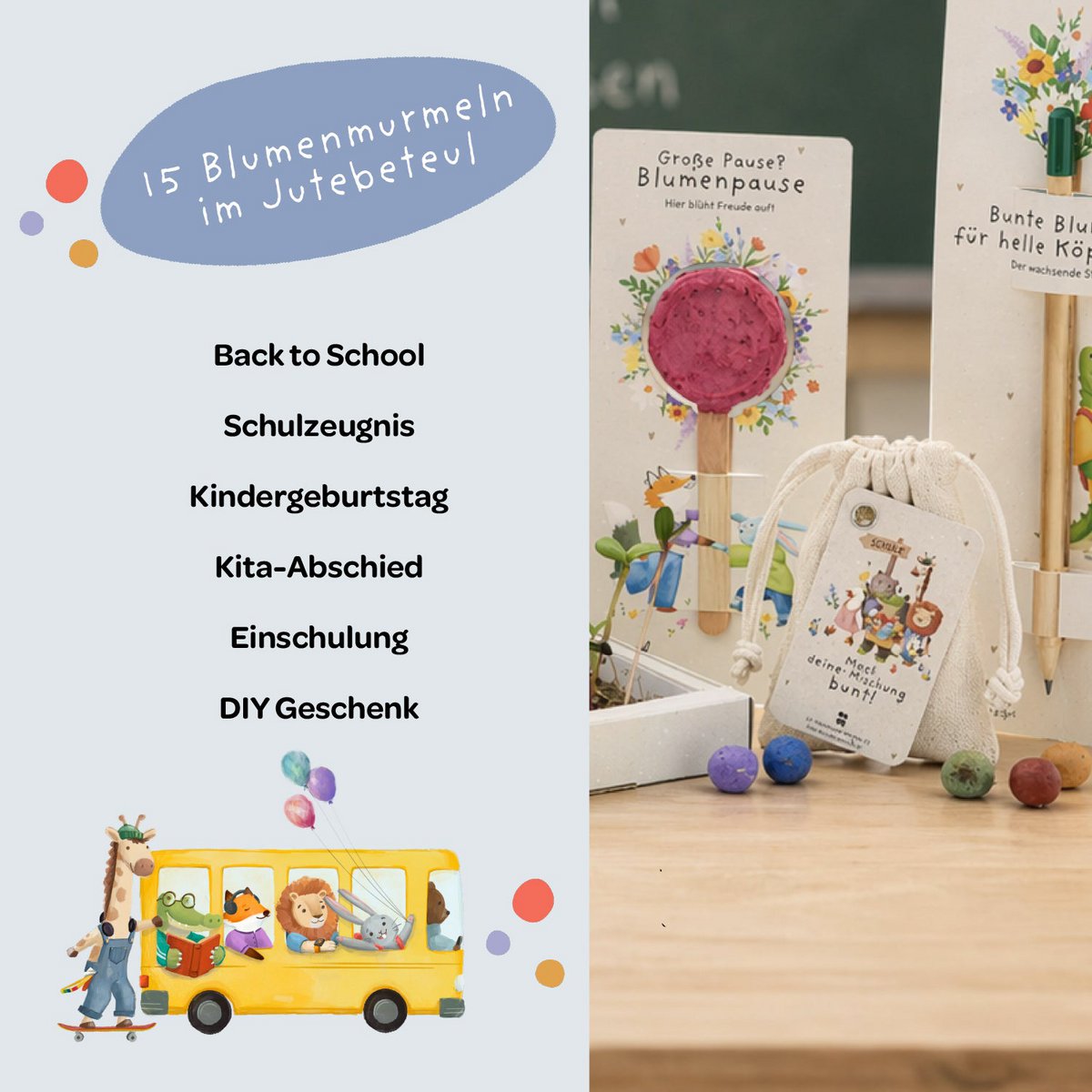 Back-to-School, 15 Saatkugeln im Baumwollbeutel