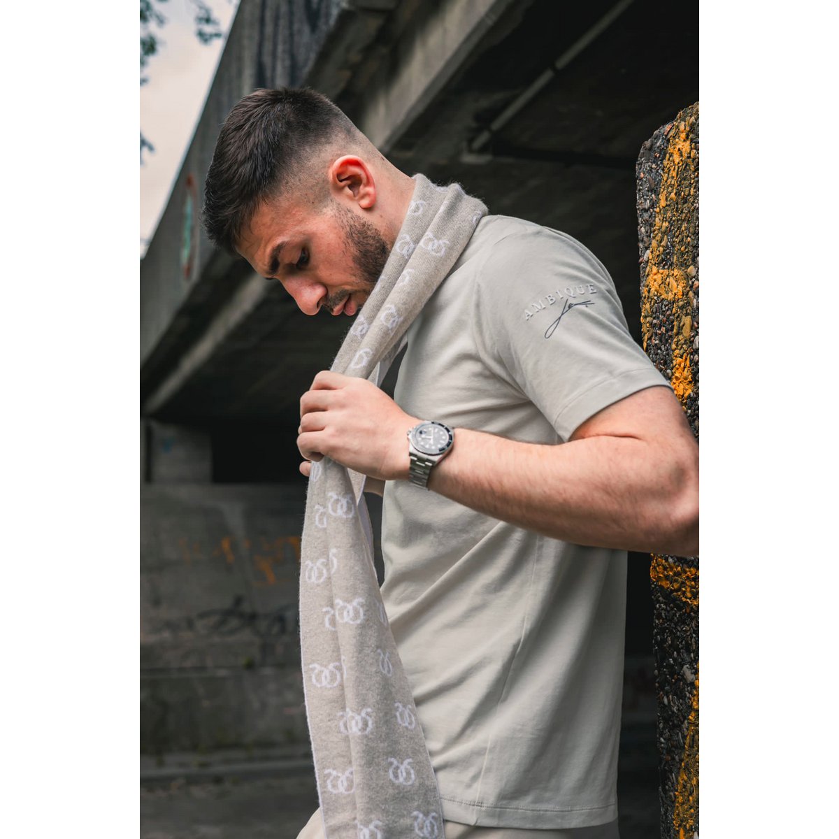 Cashmere Jacquard sjaal beige