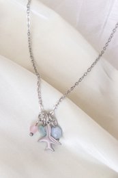 Airplane Halskæde Rose Quartz, Amazonite og Aquamarine - Sølv