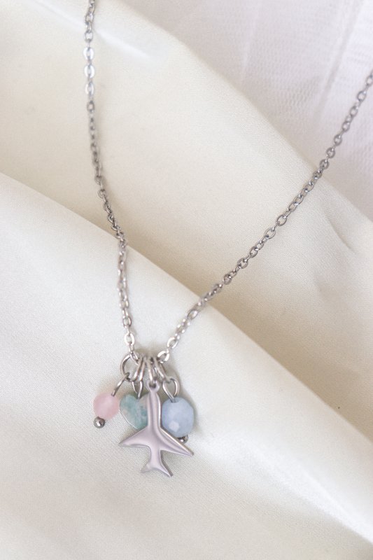 Airplane Halskæde Rose Quartz, Amazonite og Aquamarine - Sølv