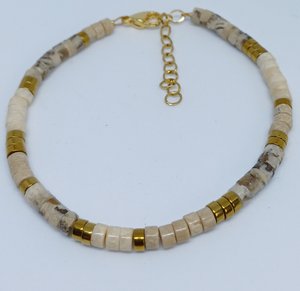 Edelsteen armband heishi mix roestvrij staal verguld