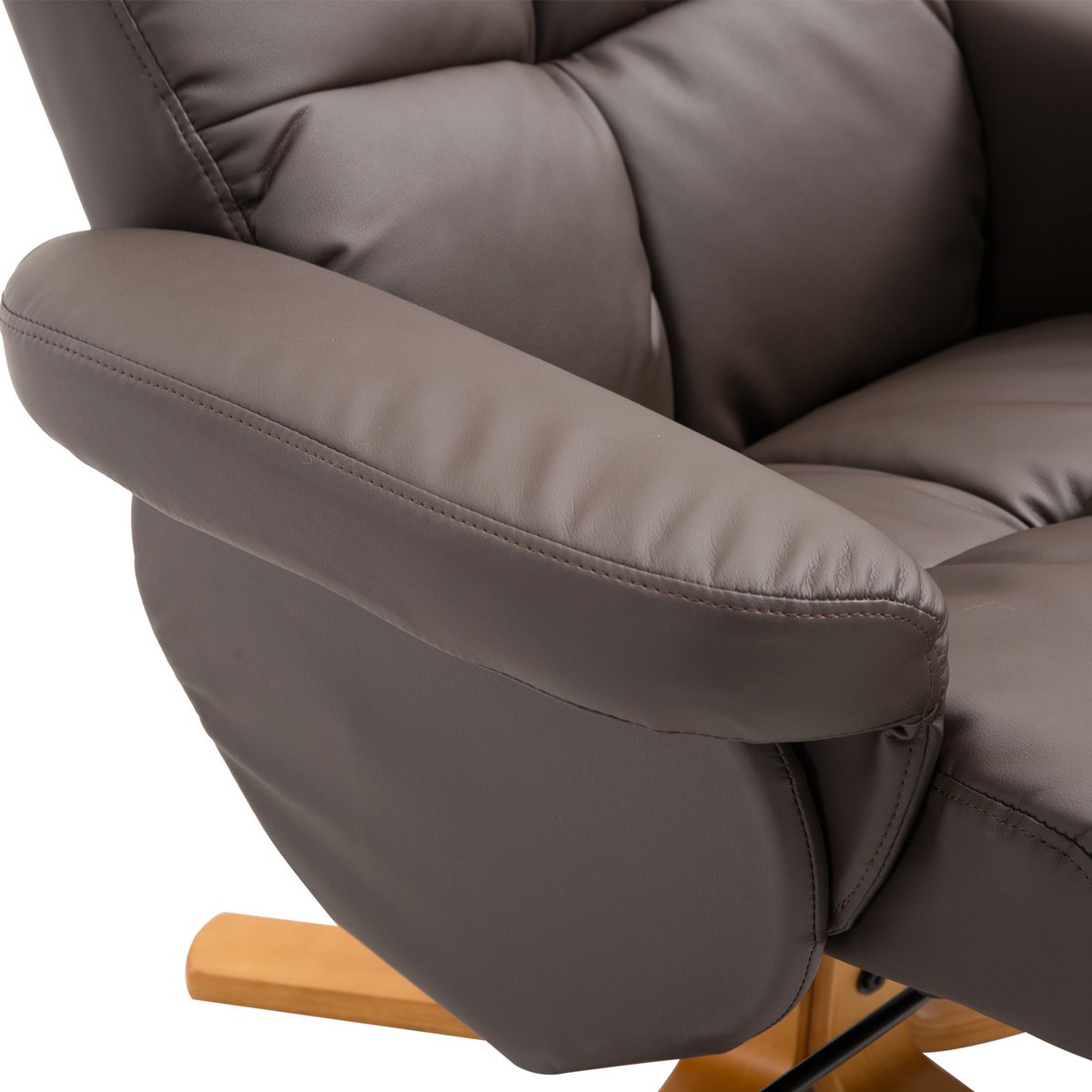 Relaxation chair with stool, 360° rotating TV chair with reclining function, reading chair for bedroom, living room, faux leather, brown
