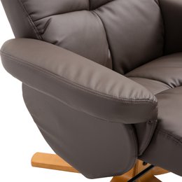 Relaxation chair with stool, 360° rotating TV chair with reclining function, reading chair for bedroom, living room, faux leather, brown