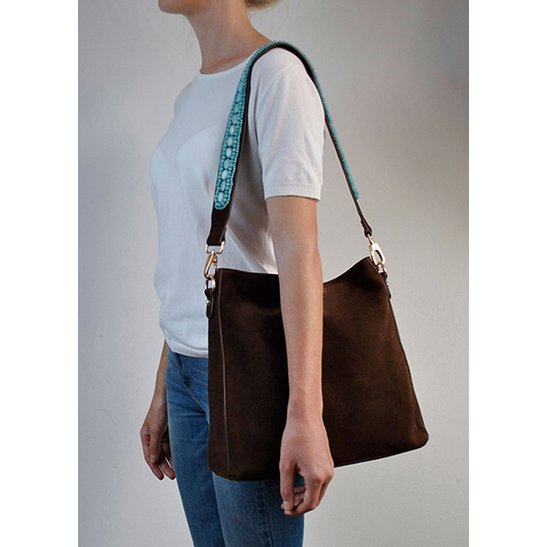 BOHO IBIZA BAG - Aquamarine shoulder strap (70cm) + Suede bag (Cocoa)