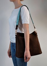 BOHO IBIZA BAG - Tracolla Acquamarina (70cm) + Borsa Scamosciata (Cacao)