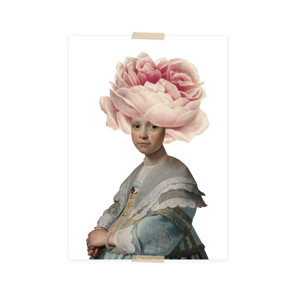 Postcard collage Museum collection - girl with rose