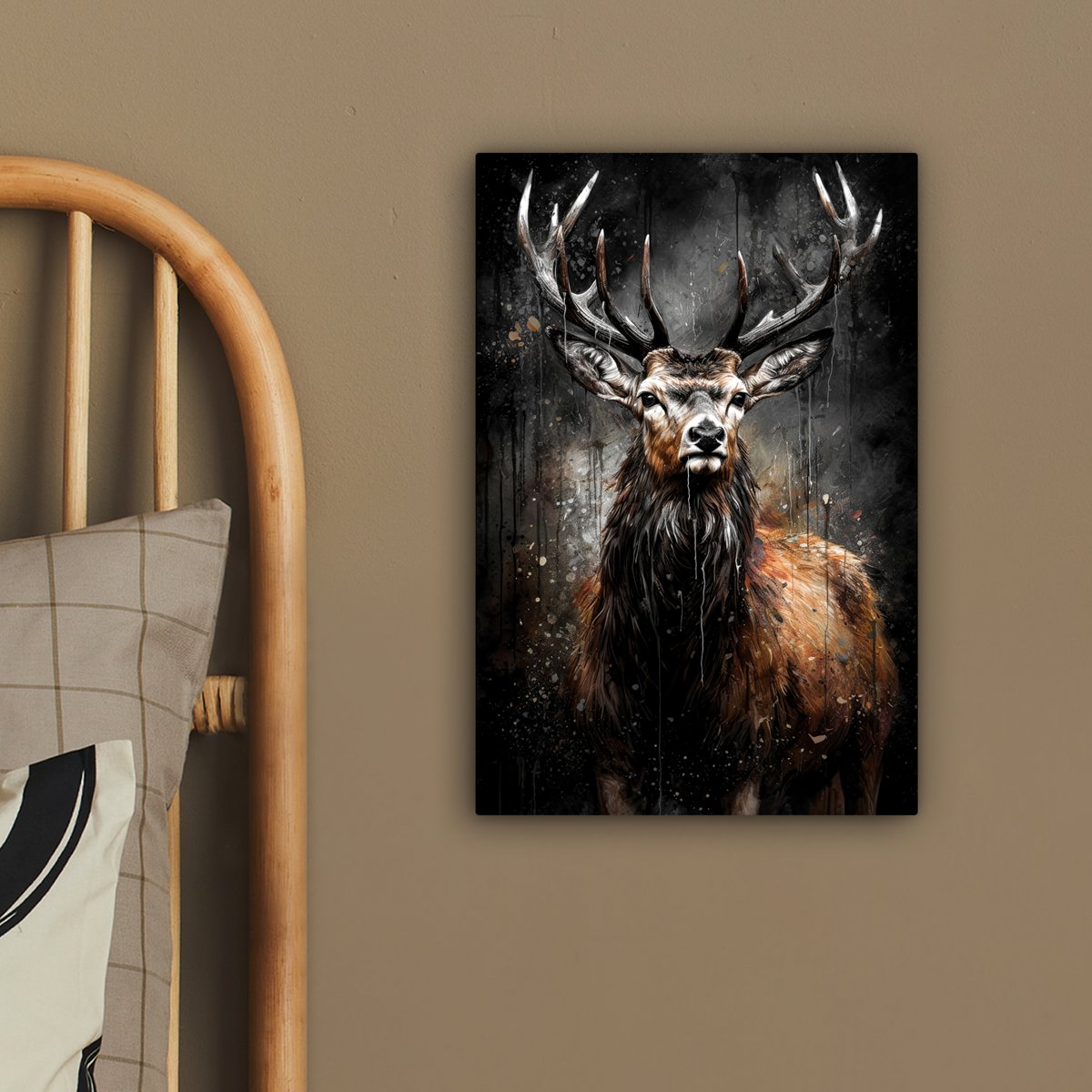 Leinwand Malerei - Wanddekoration Hert - Schwarz - Tier - Hirschbett - Wanddekoration Wohnzimmer - Schlafzimmer Dekoration - Raumzubehör - Leinwand Gemälde