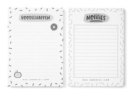 A set of 2 A6 size notepads, one labeled "Boodschappen" (Grocery List) and the other "Notities" (Notes). The notepads have a simple, minimalist design with a dotted pattern background.