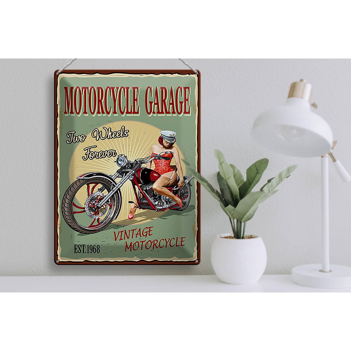 Blechschild Pinup 30x40cm Retro Motorcycle Garage