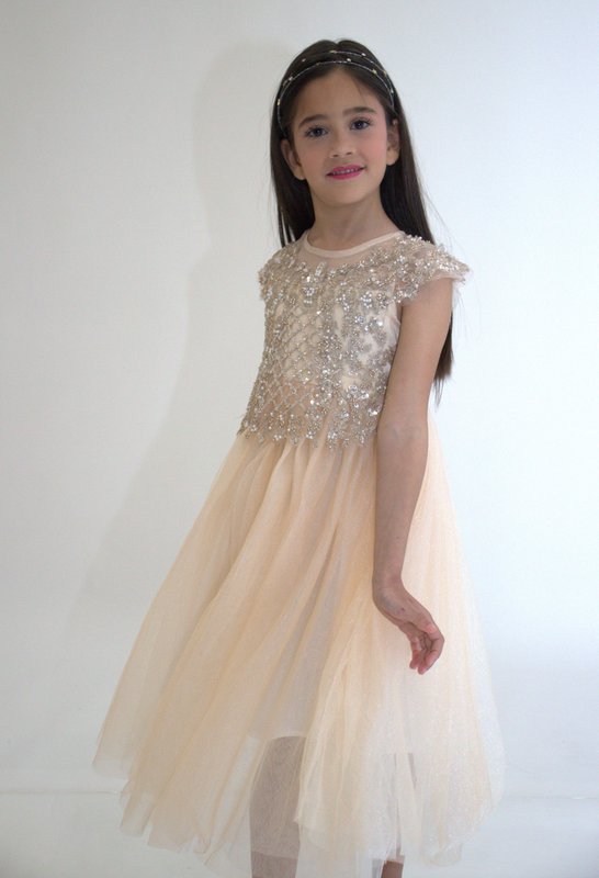 Abito da cerimonia ANABELLA - Pesca - Taglia: 130 cm (4/5 anni)