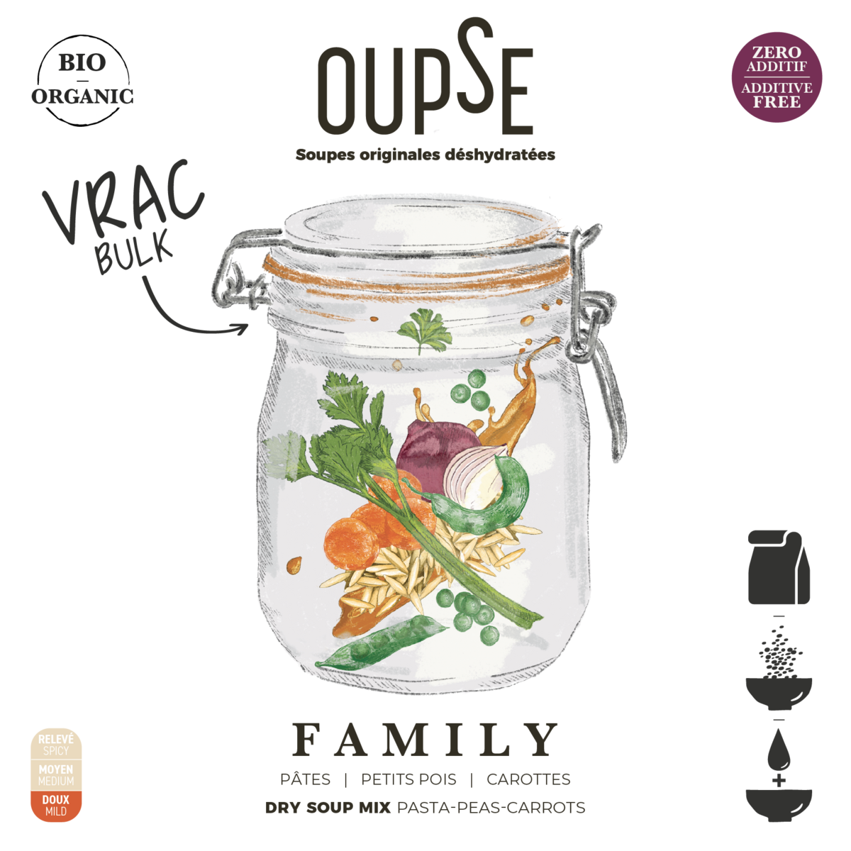Oupse original dehydreret suppe / bulk 2 kg-Familien økologisk