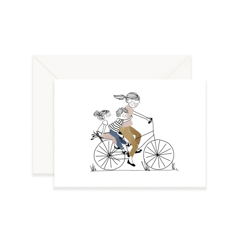 Card Bike Ride Girl and Boy - Mum with her daughter and her son on a bike