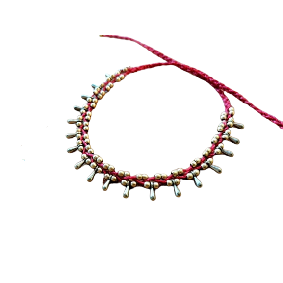 Simple beaded anklet with small brass drops » Handmade