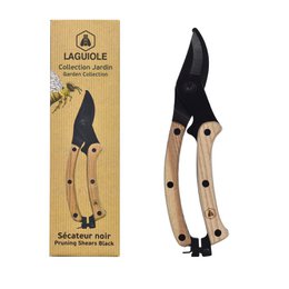 LAGUIOLE, Black and Wood Secateurs, Lightweight, Fresh Branches and Twigs, Ergonomic, Gardening, Stainless Steel Blade, Natural Ash Wood Handle, Black