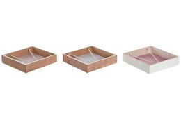 Rectangular napkin holder made of MDF and metal, available in 3 assorted colors, measuring 18x18x4 cm.