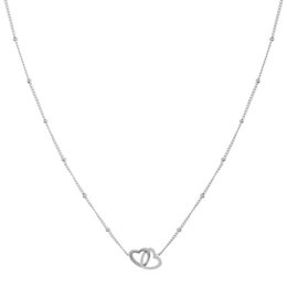 Silver and gold necklace with two intertwined heart charms.