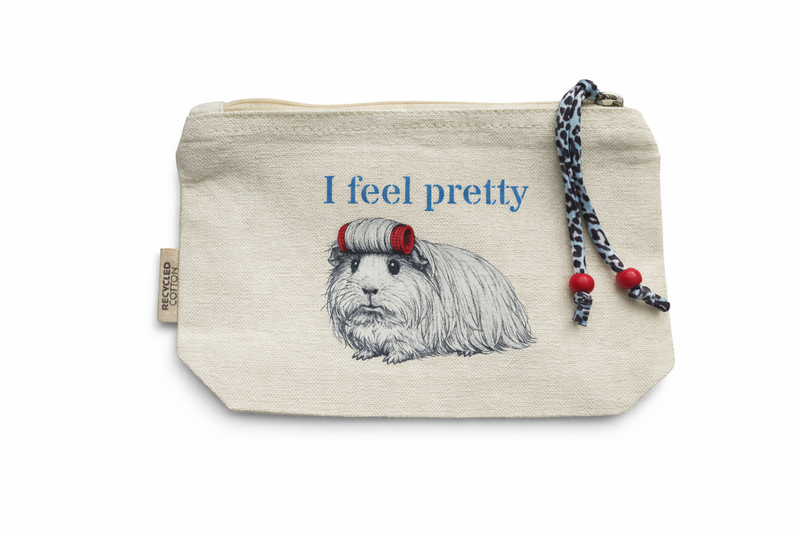 Toilettaske / make-up taske "I feel pretty" med Sandy marsvin