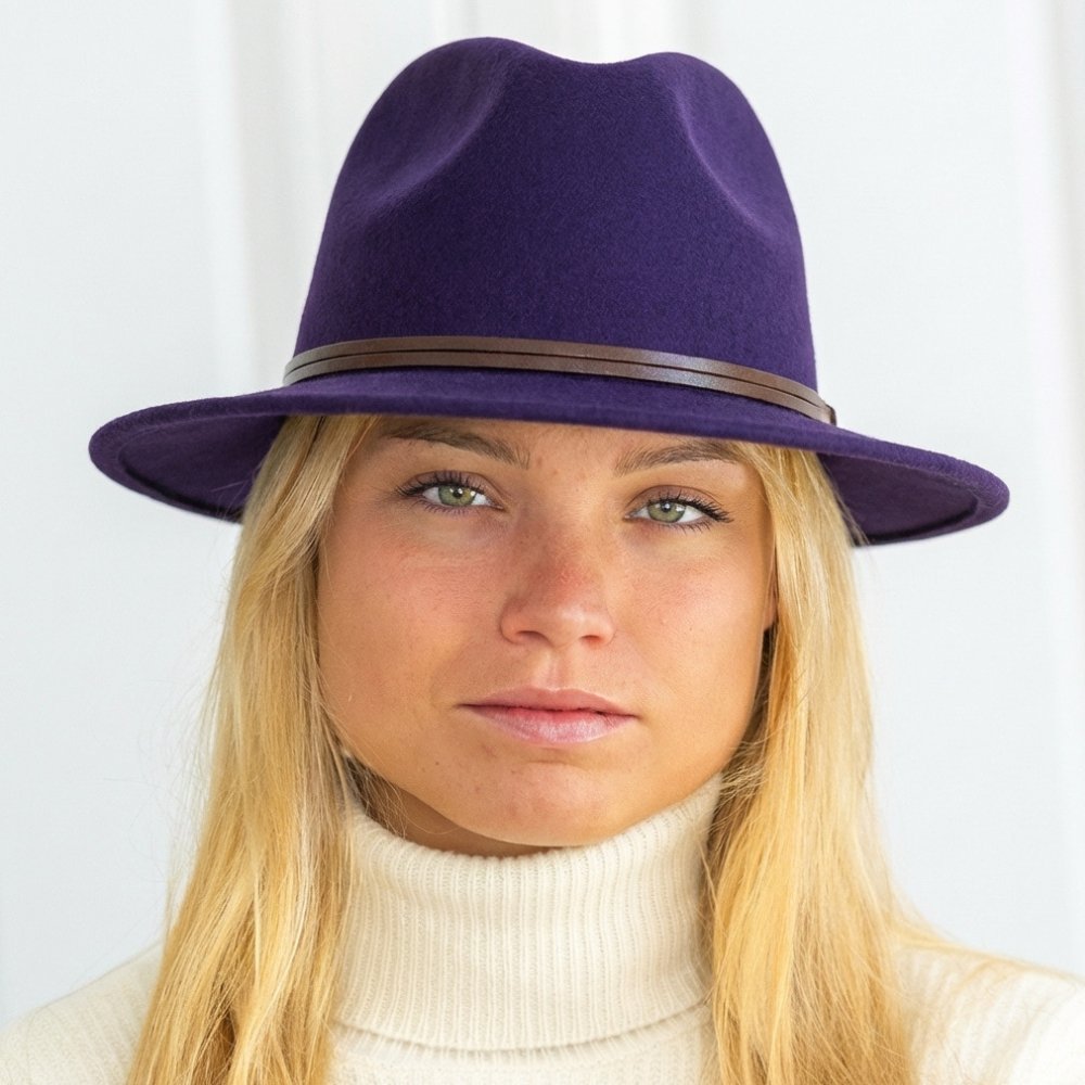 CHAPEAU FEUTRE - lien cuir, bord cousu