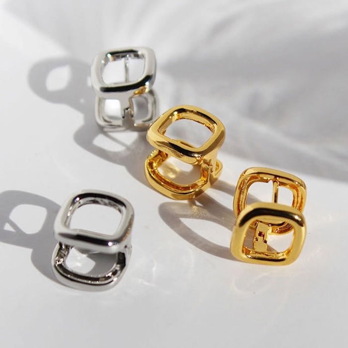 Modern Square Huggie Stud Earrings