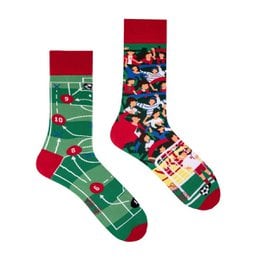 Casual socks with a football design, available in sizes EU 36-39, EU 40-43, and EU 44-46. The socks feature a vibrant, colorful pattern with footballs and other sports-themed elements.