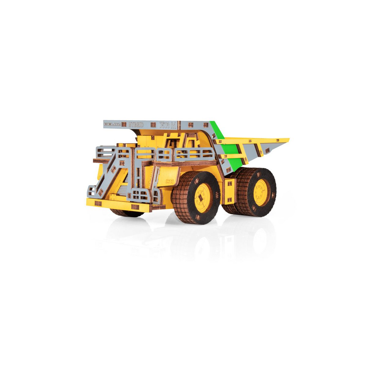 Eco Wood Art (EWA) 3D-Puzzle aus mechanischem Holz, Hybrid-Bergbau-Muldenkipper Belaz-7513M, 4233, Farbe Gelb, 18 x 9 x 10 cm