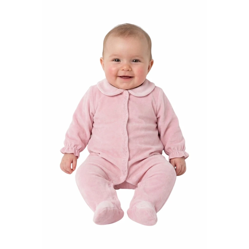 Baby velour sovedragt i Pink med krave, pige