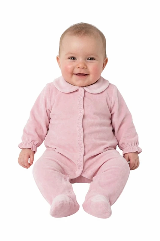 Baby velour sovedragt i Pink med krave, pige