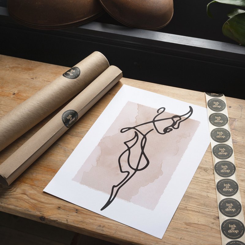Impresión de acuarela de arte de línea de estudio de lado femenino
