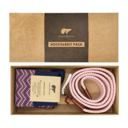 Geschenkdoos riem Ray en roze visgraatsokken