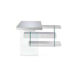 White wooden desk and tempered glass
