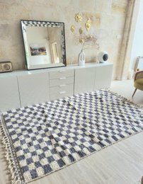 Tappeto berbero Béni Ouarain a scacchiera grigio-blu
