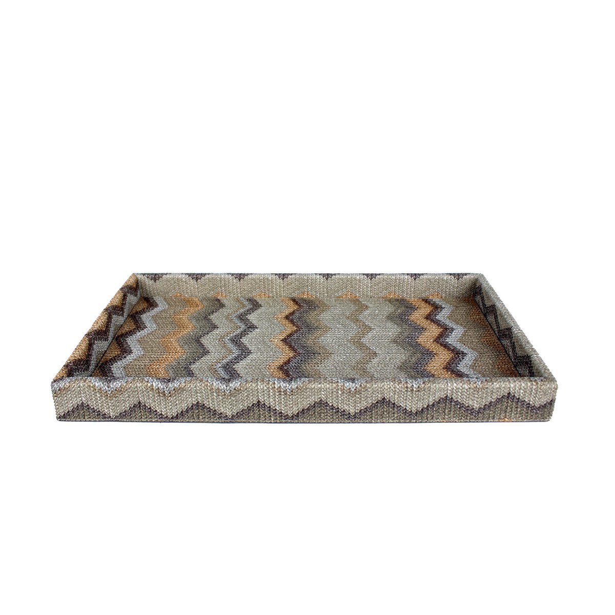 Tablette rectangulaire en cuir artificiel zigzag marron pour cosmétiques