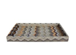 Tablette rectangulaire en cuir artificiel zigzag marron pour cosmétiques