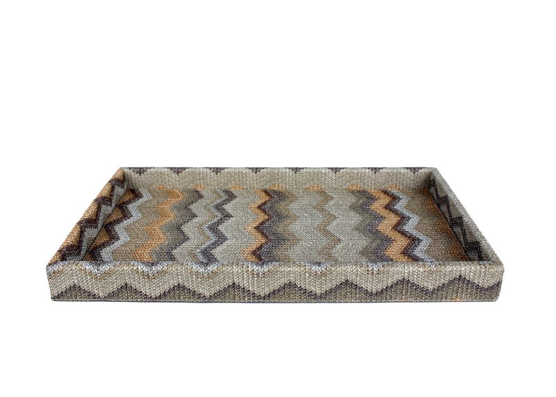 Tablette rectangulaire en cuir artificiel zigzag marron pour cosmétiques